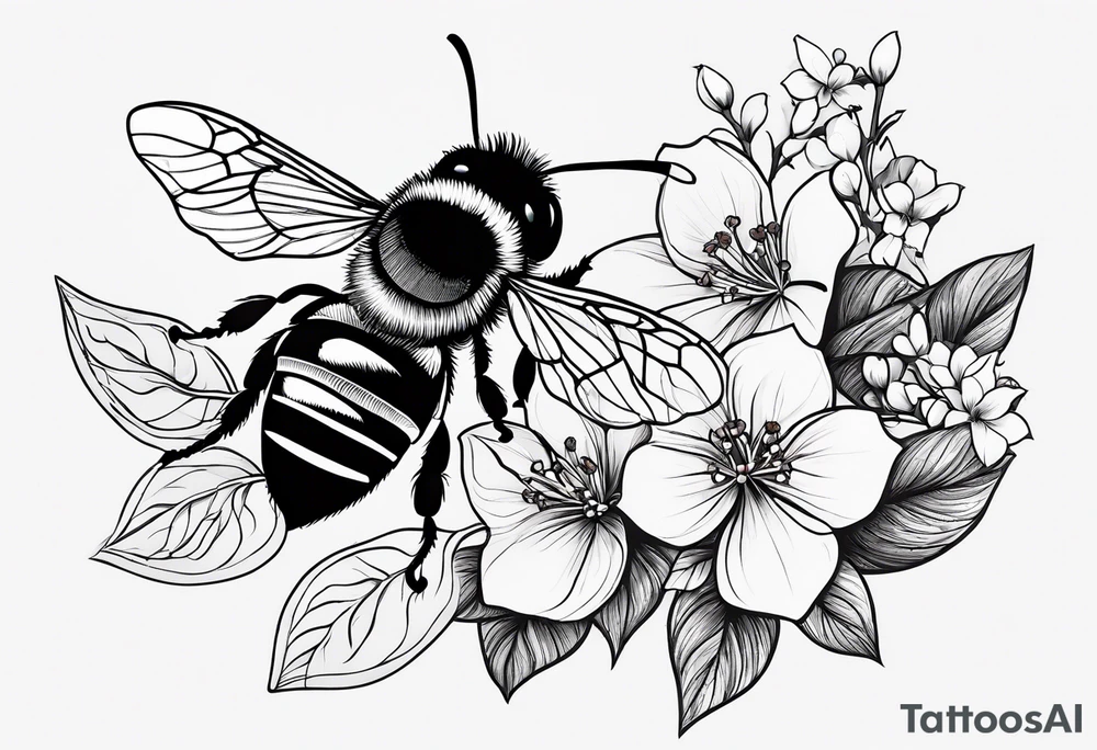 Small tattoo. There’s a hydrangea and a bee but they are not touching. Make the bee smaller than the hydrangea and have the bee off to the side. tattoo idea