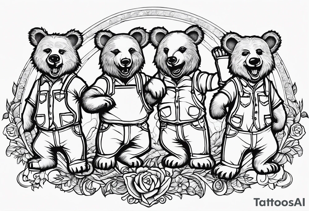 the Grateful Dead dancing bears, outline, no shading, in straight line tattoo idea