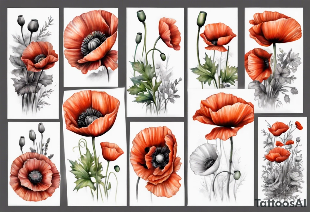 7 Poppy sleeve tattoo idea