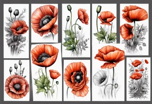 7 Poppy sleeve tattoo idea
