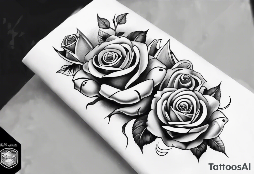 Half-sleeve arm tattoo. Roses, gambling and beach theme tattoo idea Half-sleeve arm tattoo. Roses, gambling and beach theme tattoo idea