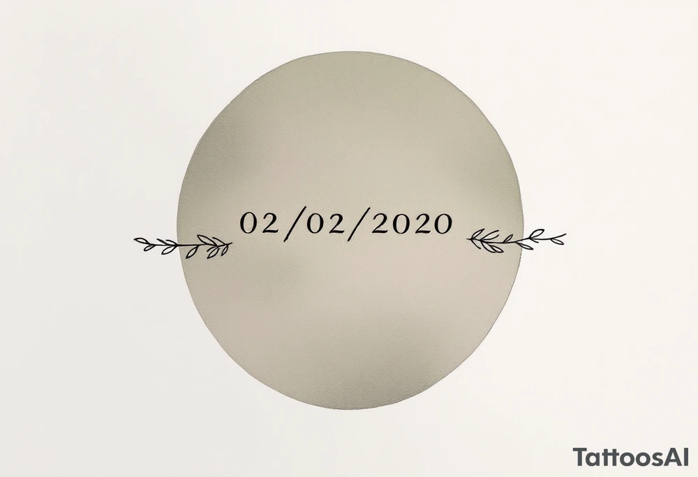 Simple 02.02.2020 in thin uppercase type and a muted olive green circle behind it. tattoo idea
