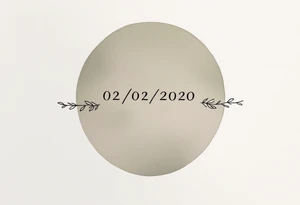 Simple 02.02.2020 in thin uppercase type and a muted olive green circle behind it. tattoo idea