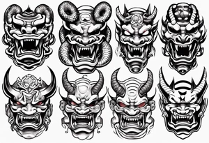 snake biting oni mask tattoo idea