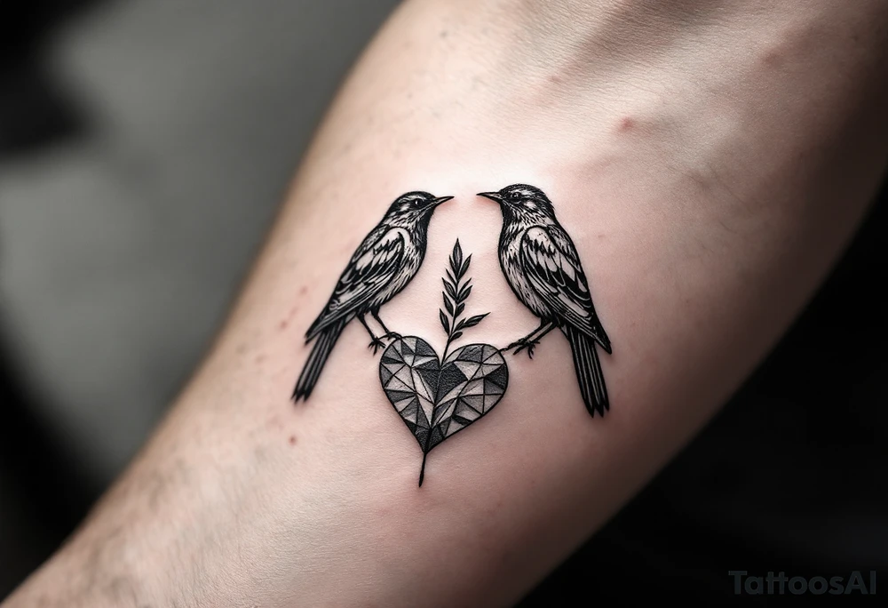 deux corbeau posé sur une épée planté dans un coeur tattoo idea