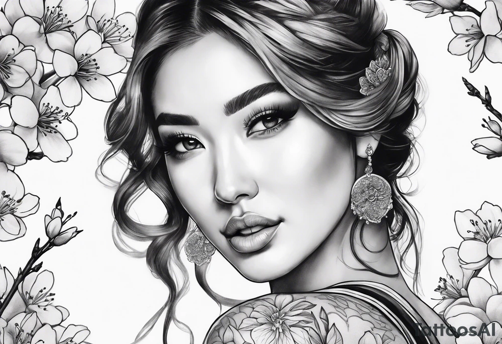 Samari with cherry blossom sleeve tattoo idea