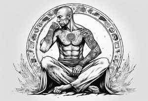 Peaceful warrior kneeling with the world on his shoulders. Peaceful tattoo idea