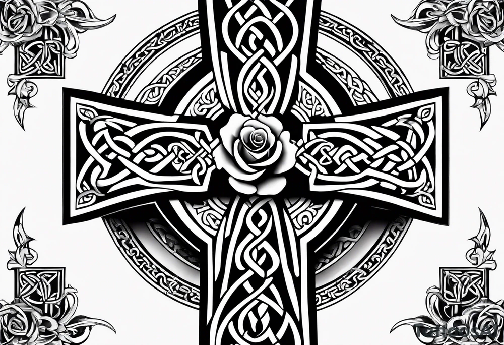 Celtic cross impaled by a rose tattoo idea