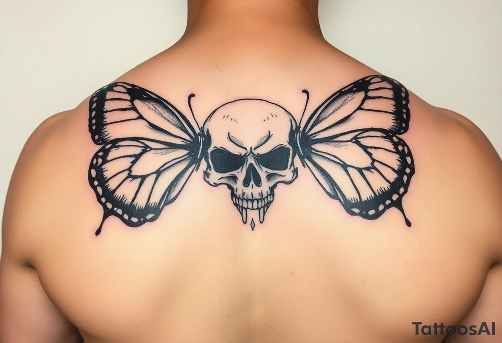 Butterfly side ways on a skull tattoo idea