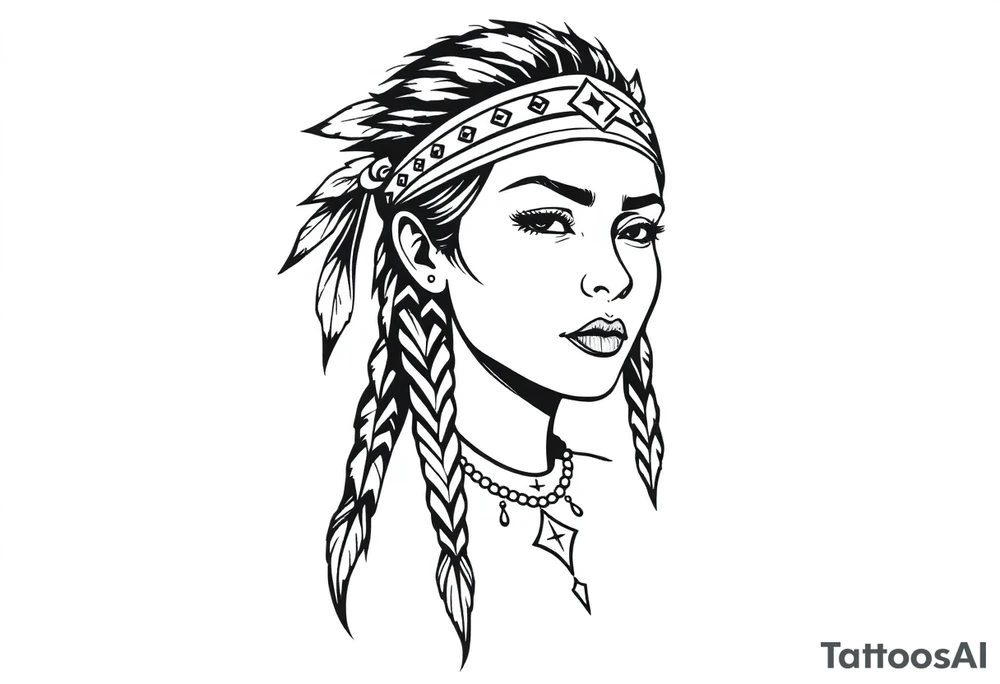 Female Native American wearing headband tattoo idea