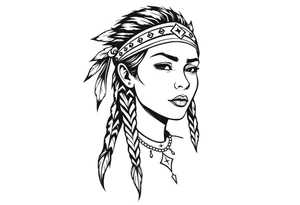 Female Native American wearing headband tattoo idea