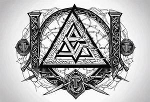 Valhalla valknut shield sword  axe barbed wire tattoo idea