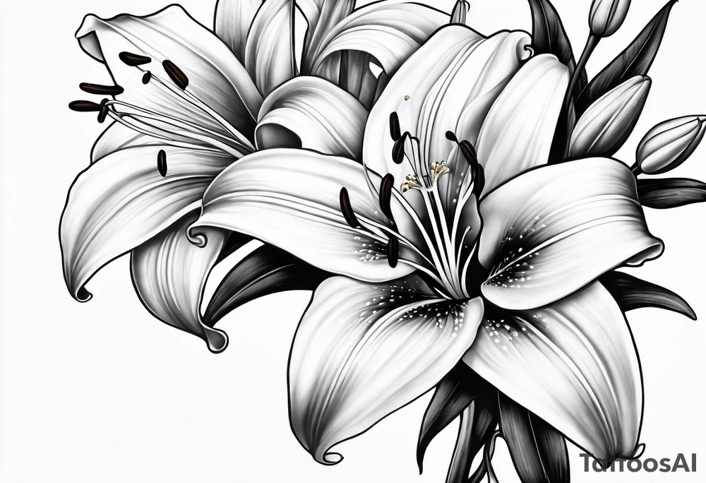 lilies with buds along branch tattoo idea