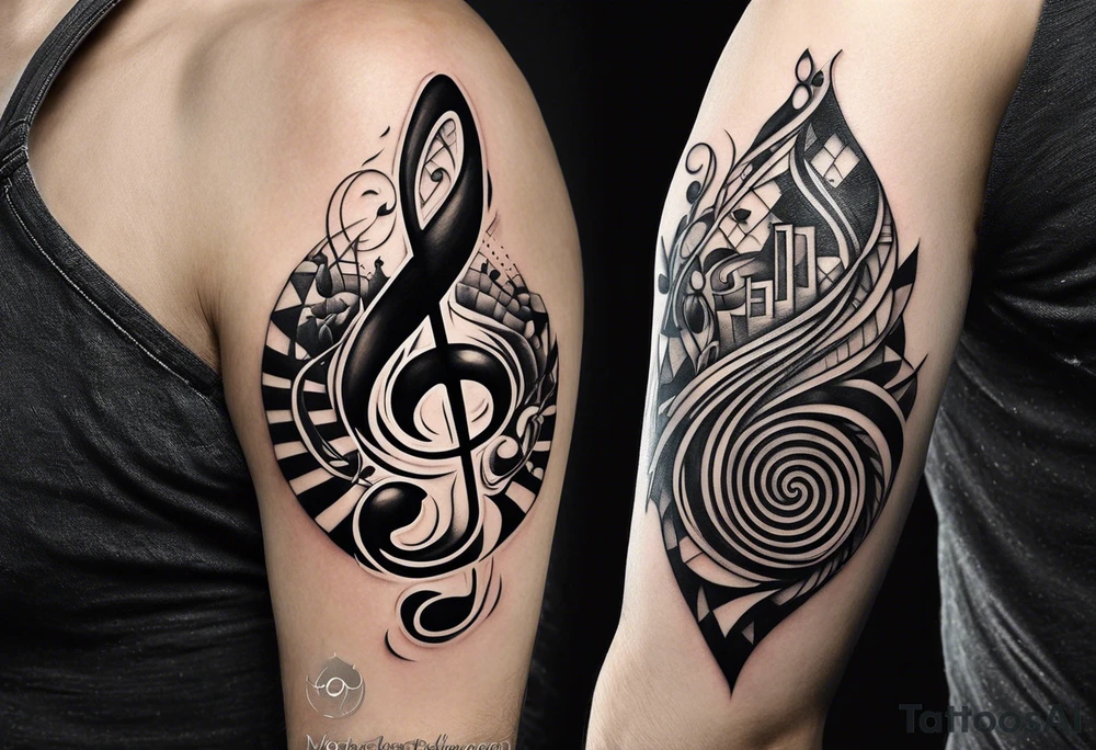 simple icons down the back of the arm featuring four icons:

1. a music note on a staff
2. a wave of water
3. a pocket
4. mushroom tattoo idea