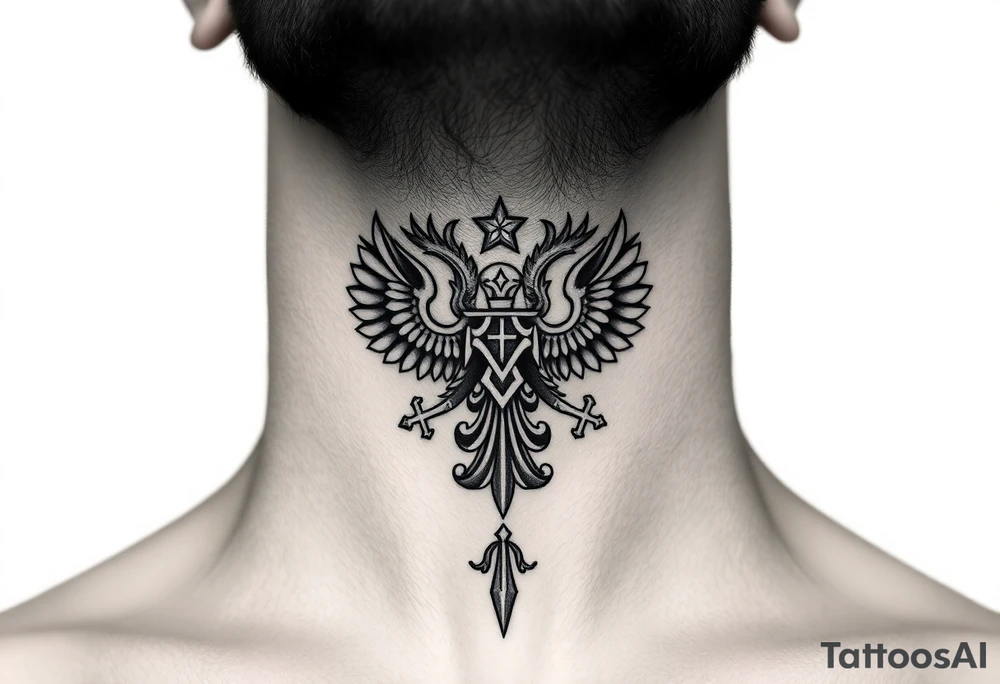 russian christian orthodox military neck design front facing tattoo idea