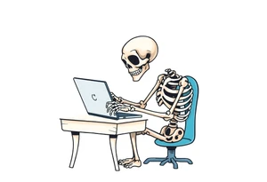 skeleton working at a desk with a laptop tattoo idea