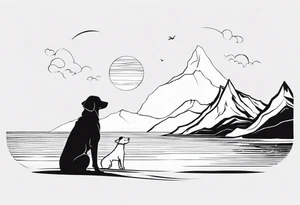 Beach Mountain Racket dog woman tattoo idea