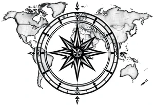 antique compass rose overlaid on weathered world map with sailing ships tattoo idea