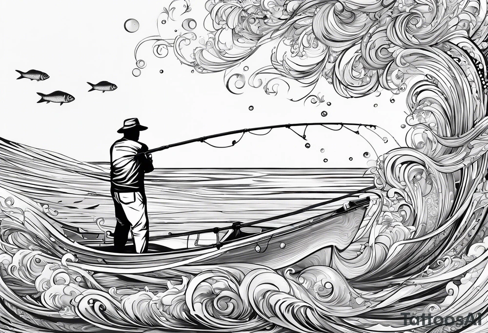 simple fishing rod with the line in water
do not generate a fish no fish skip fish tattoo idea