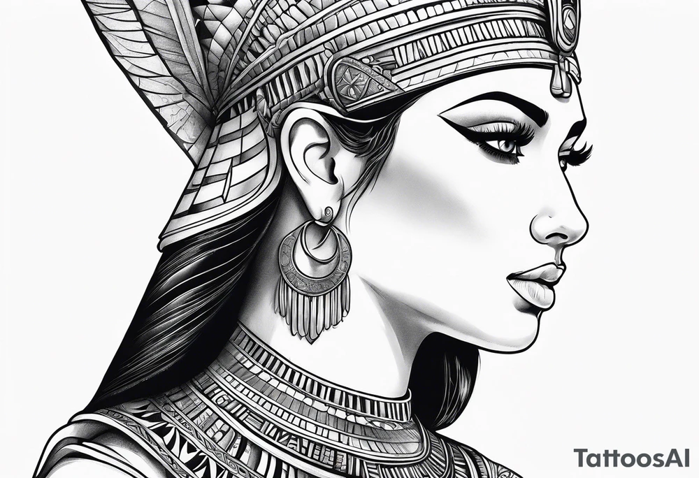 Side profile of cleopatra
 and cat tattoo idea