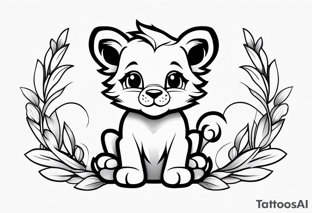 super cute minimal cartoon lion cub tattoo idea
