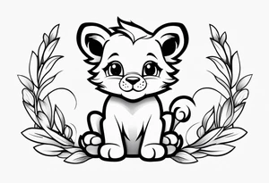 super cute minimal cartoon lion cub tattoo idea