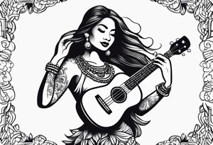 dancing hula girl with ukulele tattoo idea