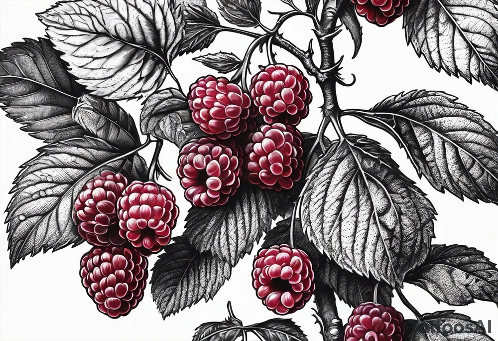 a single long raspberry branch that is growing downards tattoo idea