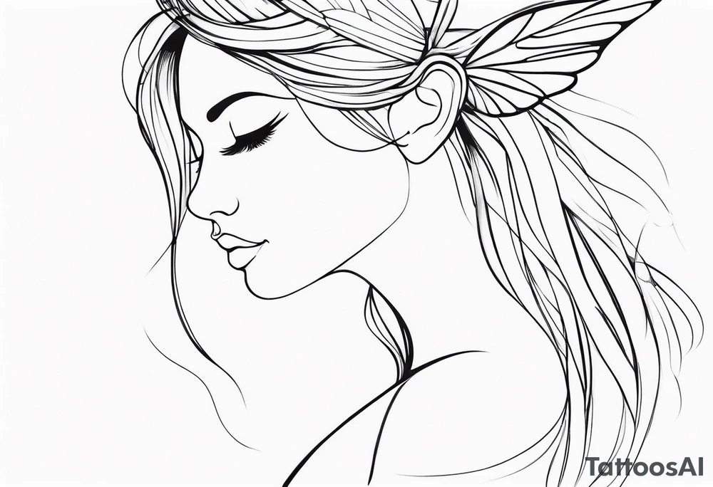 Minimal Fairy profile line tattoo idea