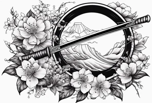 Katana with blossom surrounding it tattoo idea