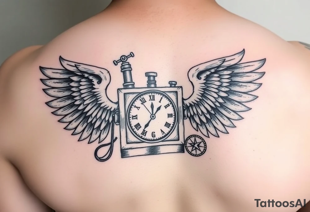 Slot machine with pocket watch and compass and angel wings tattoo idea