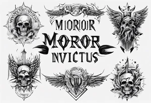 roman font saying "morior invictus" roman style tattoo idea