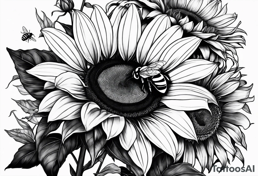a sunflower, a bumble bee, a lemur tattoo idea a sunflower, a bumble bee, a lemur tattoo idea