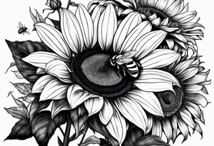 a sunflower, a bumble bee, a lemur tattoo idea