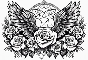 angel wing with roses and plants tattoo idea