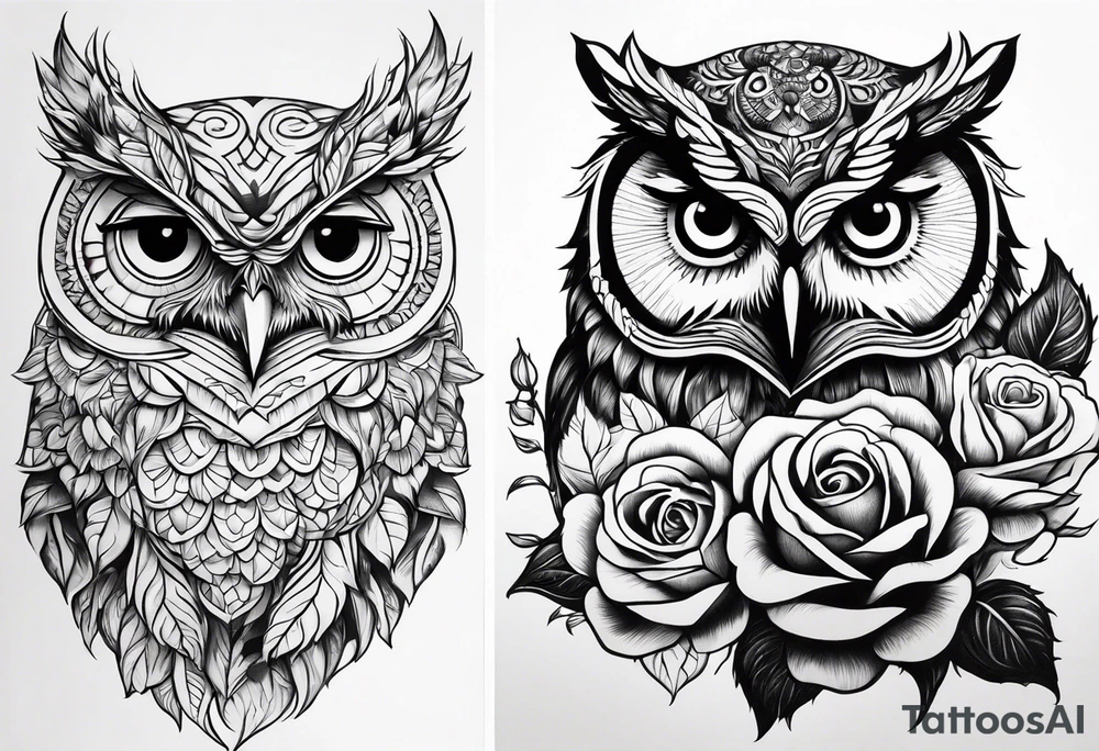 Sunflower and rose flower, owl tattoo idea