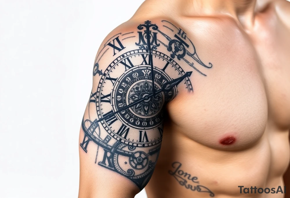 vintage roman numerals within ornate clockwork mechanism tattoo idea