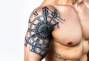 vintage roman numerals within ornate clockwork mechanism tattoo idea