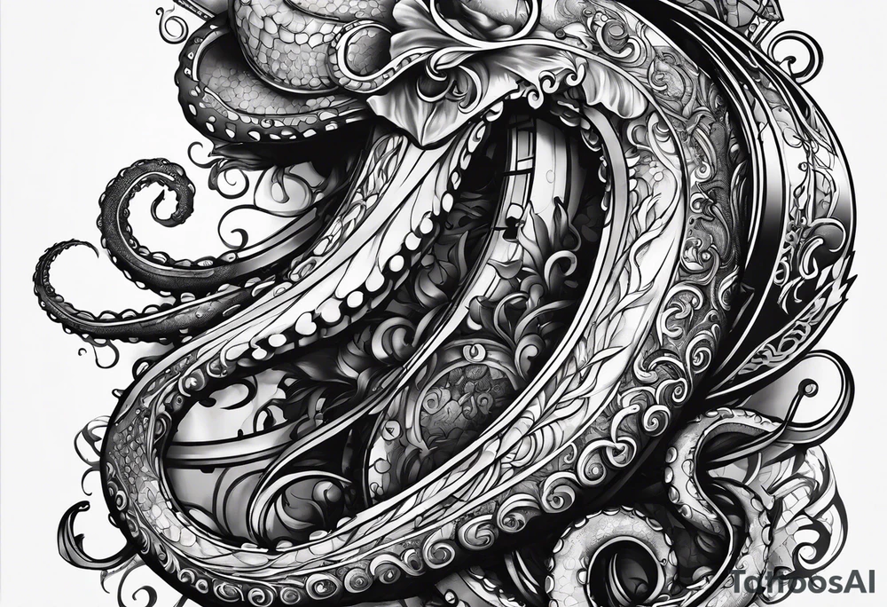 to be drawn in the arm, pocket watch wrapped under an aggressive octopus in side view tattoo idea