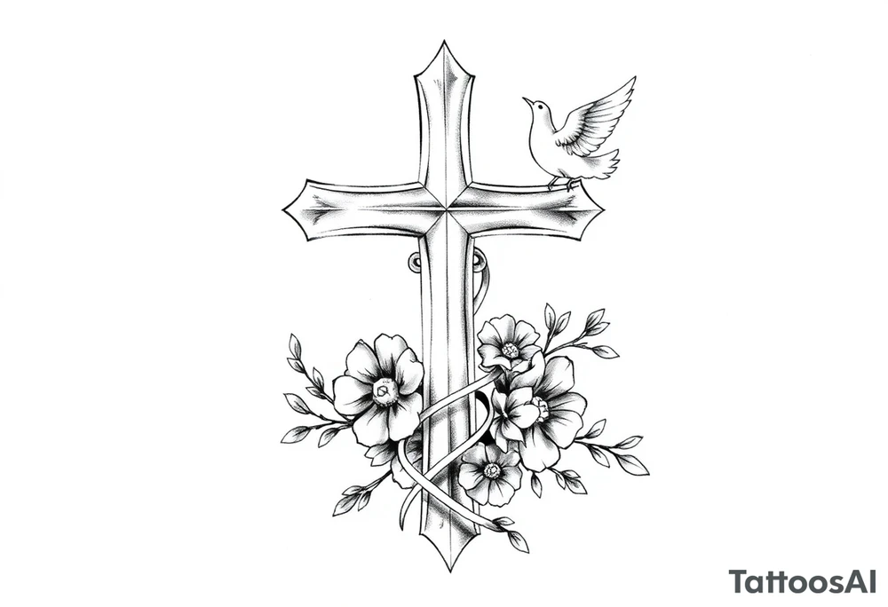 Cross:

A cross, a central symbol of Christianity, can be paired with images like doves (representing peace and love) or intertwined vines (symbolizing a strong and enduring bond).

Doves:

Doves, often seen as symbols of peace and lov can be incorporated into the design, representing the couple's commitment to each other and God.

Intertwined Vines/Hearts:

These designs symbolize the interconnectedness and unity of marriage, ofte adding a romantic and personal touch.

Bible Verses:

A relevant verse about marriage, such as Ephesians 5:21-33 or Proverbs 18:22, can be incorporated into the tattoo design, providing a reminder of their faith and commitment.

Cross Wrapped in Flowers:

This design can be both beautiful and symbolic with the cross representing faith and the flowe symbolizing the beauty of love and commitment. tattoo idea