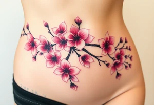 Cherry blossom flowers in an abstract design on my ribcage going all the way down to my thigh tattoo idea