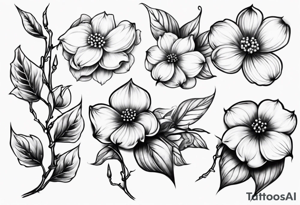 Dogwood flowers music pick tattoo idea