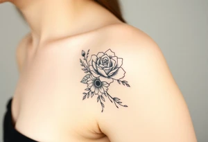 rose and chrysanthemum bouquet tattoo idea