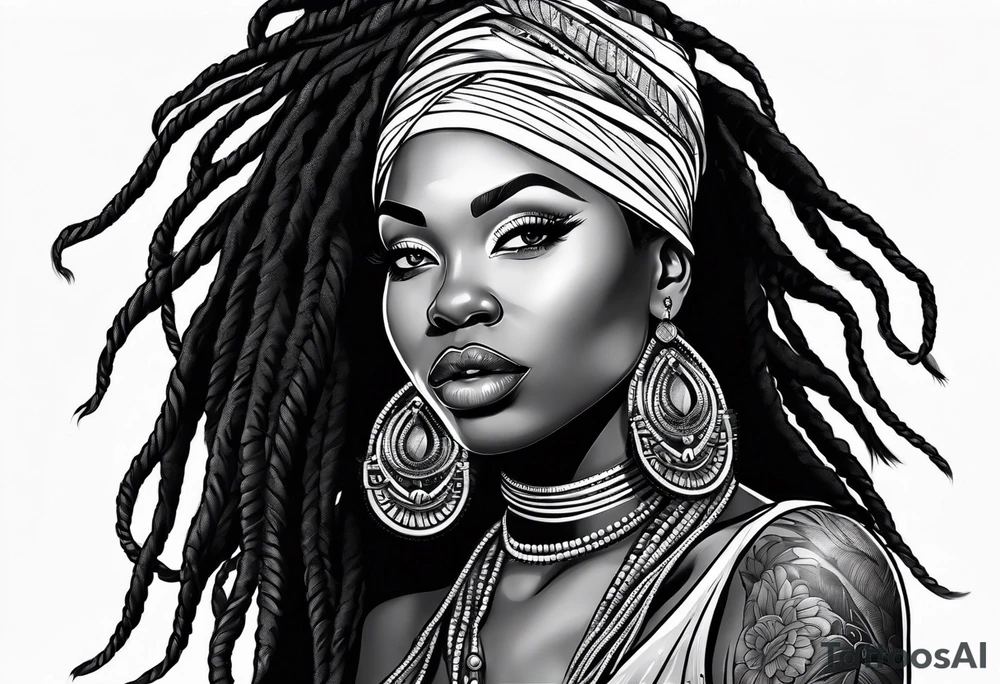 African woman with locs tattoo idea