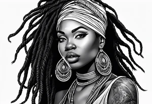 African woman with locs tattoo idea
