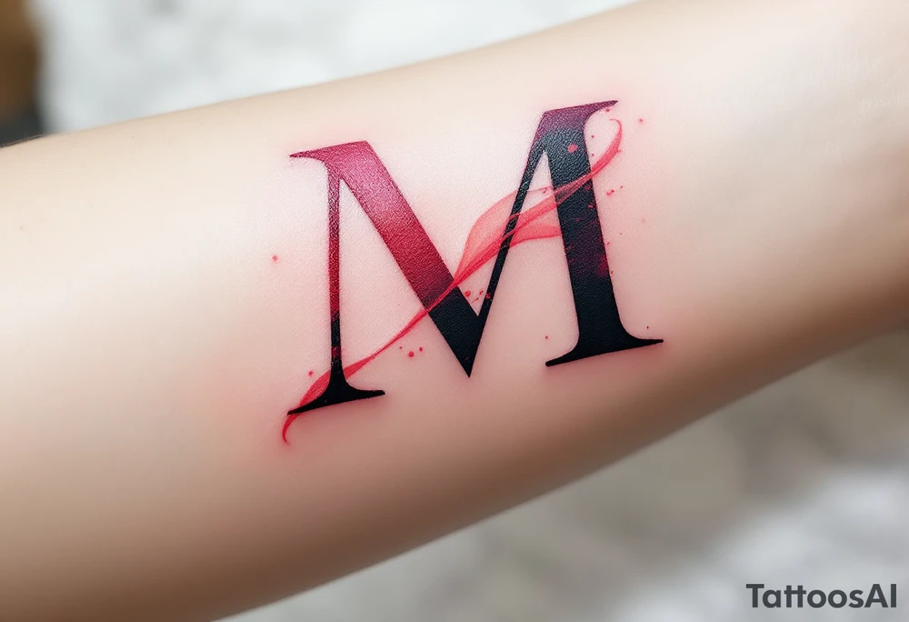 A flame-tipped "M" in gradient red to black, suggesting intensity and strength. tattoo idea