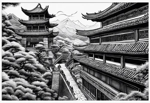 Chinese wall, realistic,chinese art, surroundings wall tattoo idea