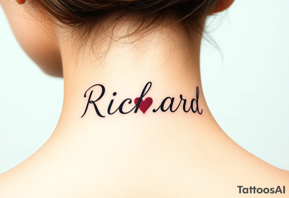 The name Richard in pretty handwriting with a heart for the dot on the i on my neck tattoo idea