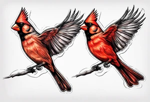 Male and female cardinal flying together tattoo idea