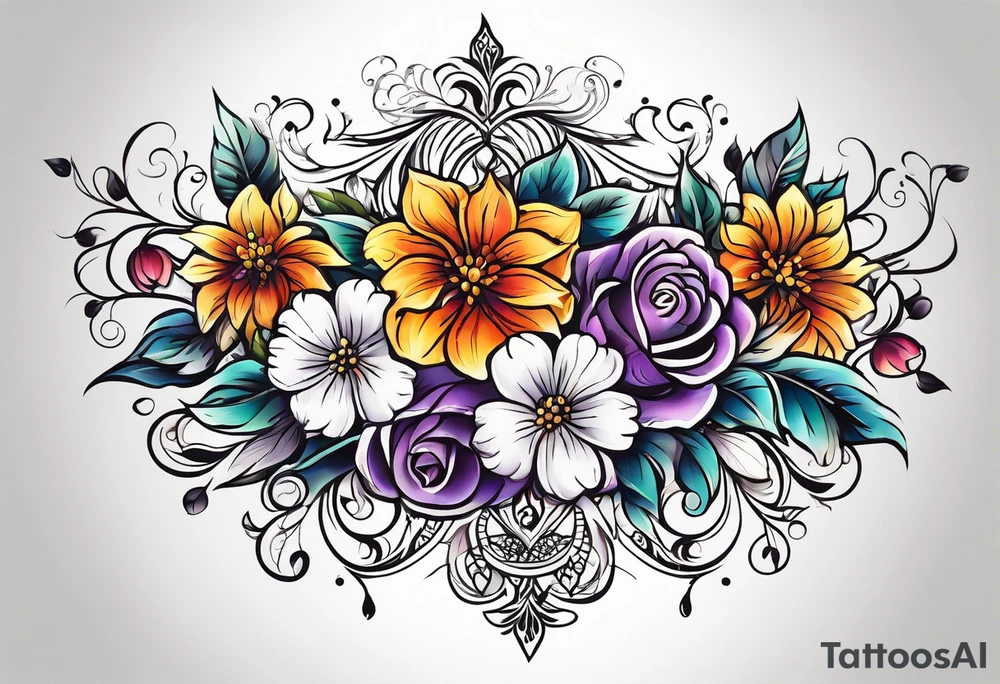 ornaments of flowers tattoo idea